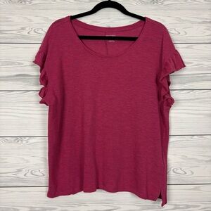 PILCRO Slub-Knit Raspberry Boxy Short Sleeve Blouse Size XL Flutter Sleeve